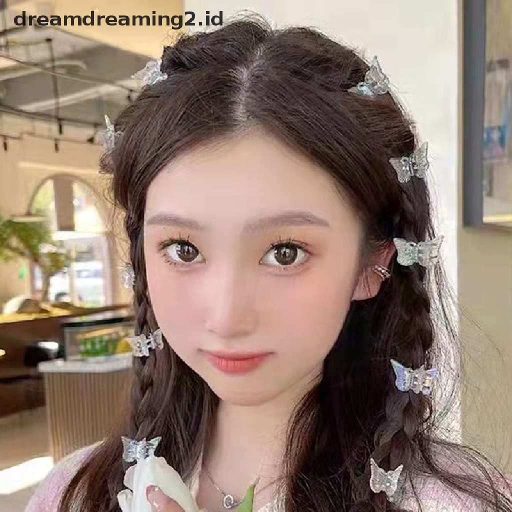 (dream) 10pcs Mini Butterfly Hair Claw Transparan Resin Lucu Manis Jepit Aurora Jepitan Fashion Anak Perempuan Aksesoris Rambut//