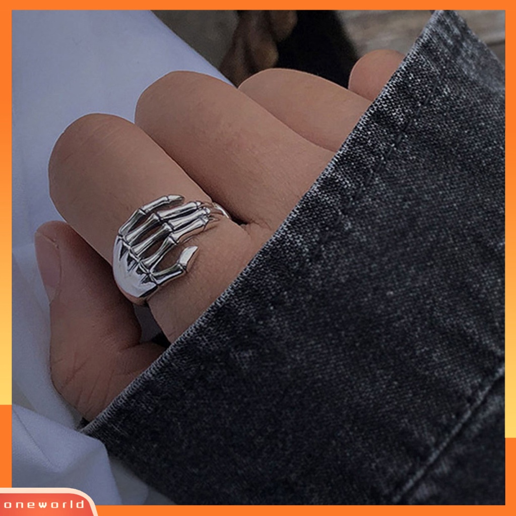 [EONE] Cincin Wanita Tulang Bukaan Tangan Resizable Retro Jewelry Adjustable Finger Ring Untuk Halloween