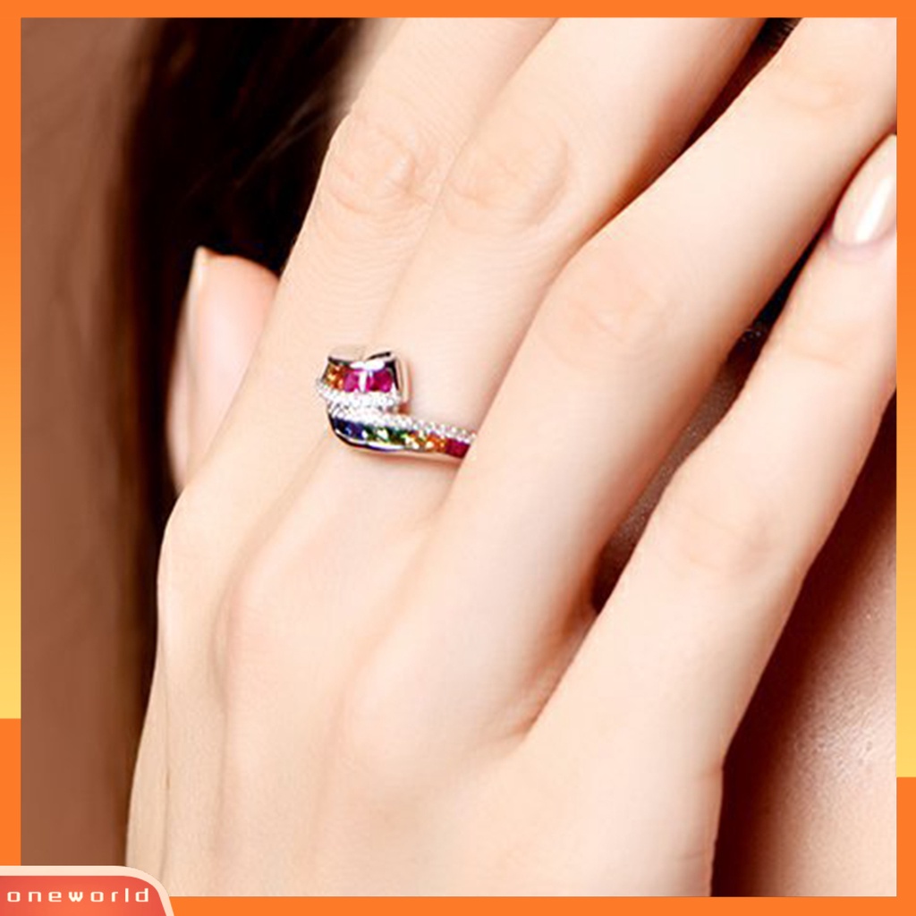 [EONE] Wanita Cincin Berlian Imitasi Mengkilap Hias Berkilau Geometris Electroplating Dekorasi Hadiah Rainbow Berwarna Faux Gemstone Party Ring Jewelry Untuk Pacaran