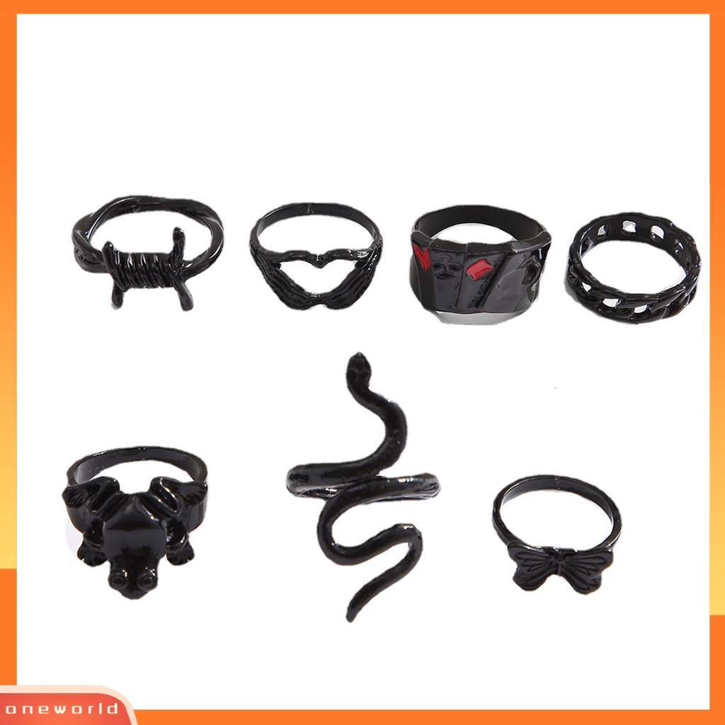 [EONE] 7pcs Pita Jari Gaya Barat Vintage Electroplating Geometris Hypoallergenic Berdandan Aksesori Perhiasan Berlebihan Cincin Gotik Berlapis Hitam Untuk Kehidupan Sehari-Hari