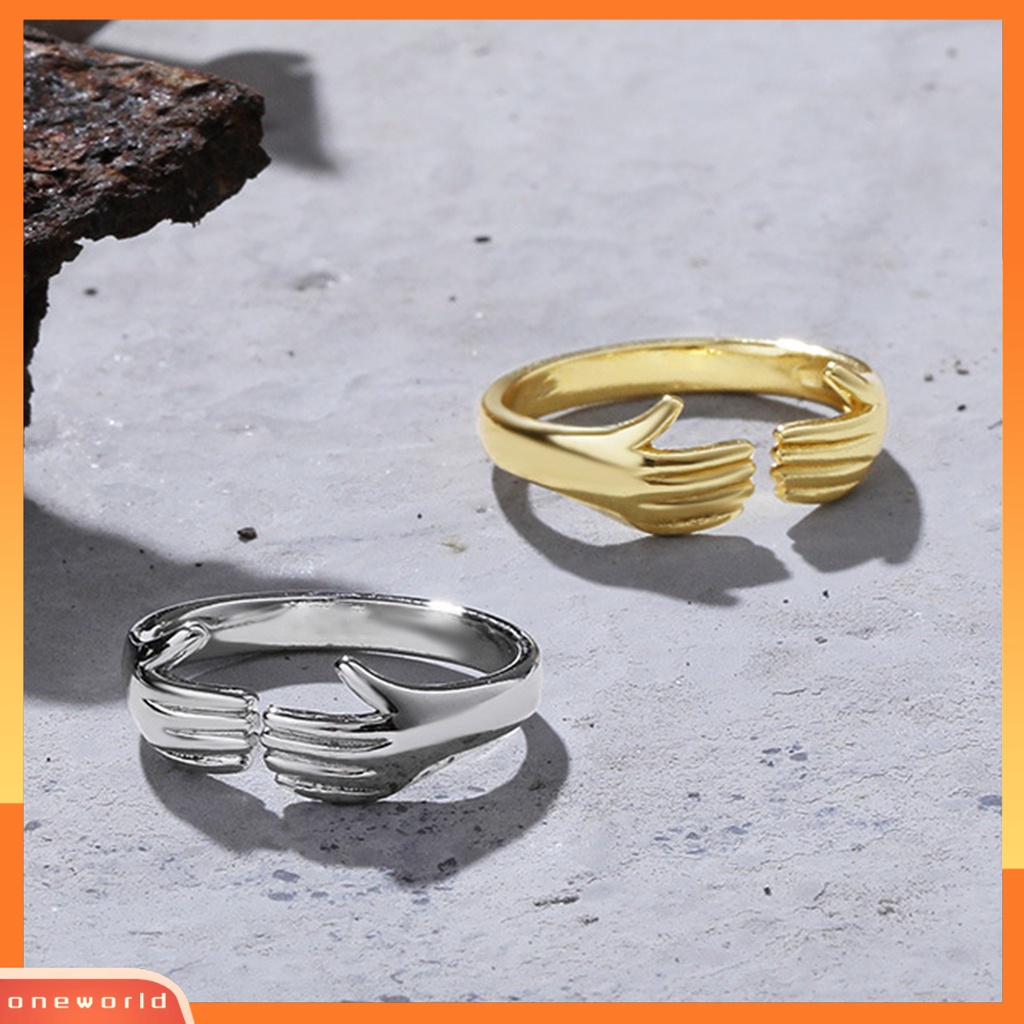 [EONE] Wanita Cincin Geometris Electroplating Halus Adjustable Menawan Dekorasi Tahan Luntur Kepribadian Retro Cinta Peluk Cincin Wanita Perhiasan