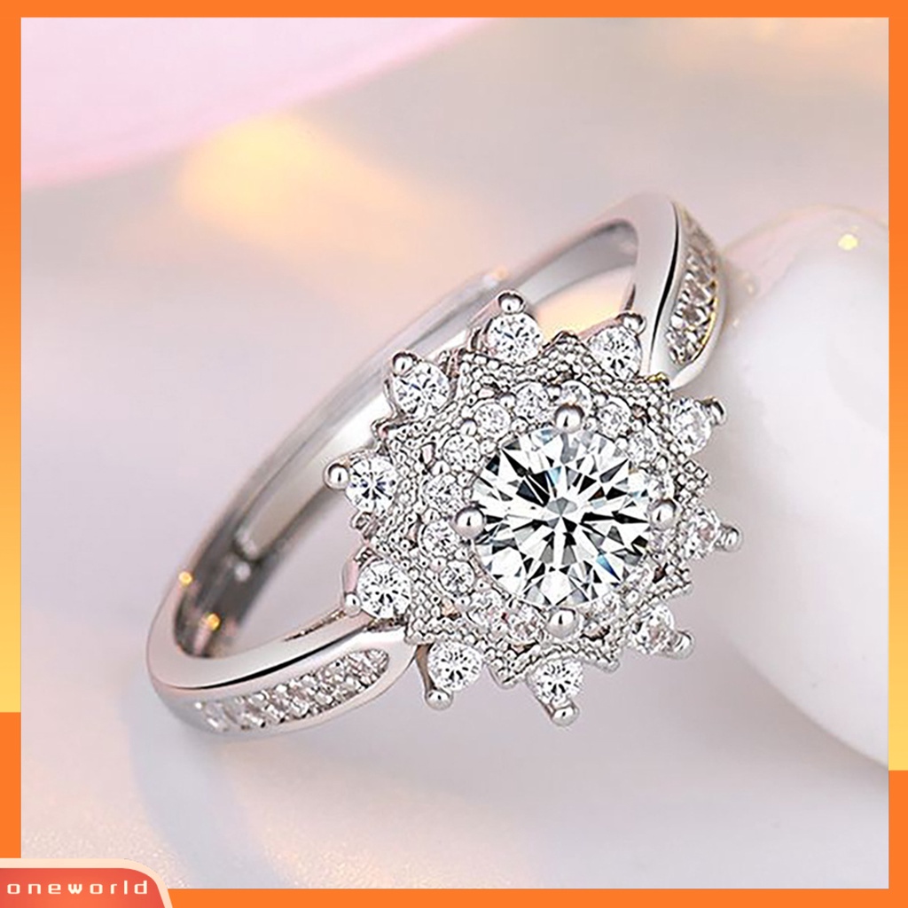 [EONE] Cincin Kawin Terbuka Dapat Disesuaikan Mungil Mewah Warna Perak Berlian Imitasi Tertanam Kepingan Salju Wanita Cincin Pertunangan Fashion Perhiasan