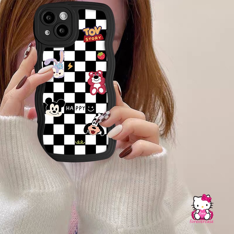 IPHONE Kartun Dinosaurus Crayon Shin-chan Lembut Bergelombang Tepi Chessboard Case Kompatibel Untuk Iphone11 13 12 14 Pro Max 7Plus XR XS X Max7 14 6s 6 8 Plus SE 2020 Cute Disney Miekey Manyo Cover