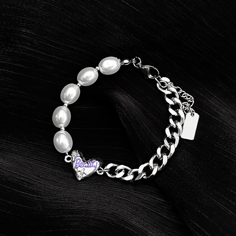 Gelang Perca Mutiara Cinta Surat Ungu Yang Dipersonalisasi Dan Serbaguna, Musim Panas Desain Niche Ins Baru, Gelang Trendi Rantai Manik-Manik