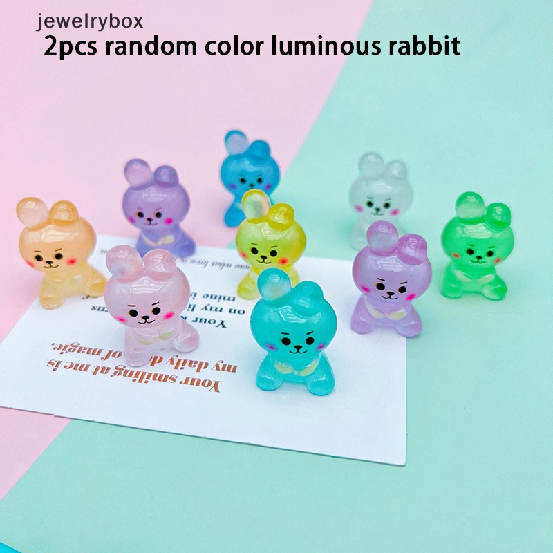 [jewelrybox] 2pcs Ornamen Kelinci Resin Mini Bercahaya Kelinci Lucu Dekorasi Taman Mobil Butik