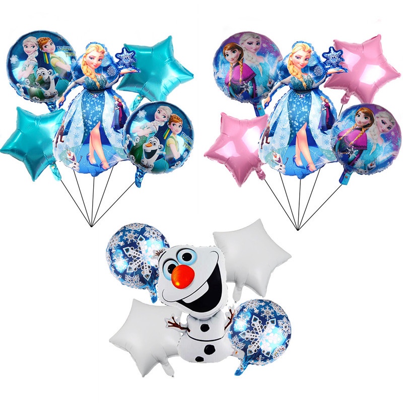 5 Pcs/Set Disney Anime Frozen Figure Balon Mainan Snowman Princess Anna Elsa Olaf Aluminium Film Balon Dekorasi Pesta Ulang Tahun