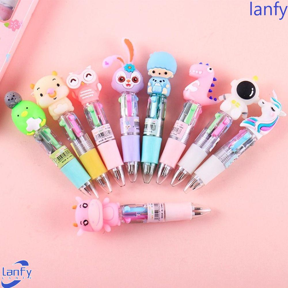 Lanfy 4warna-warni Pulpen Kawaii Kartun Perlengkapan Kantor Sekolah Tahan Lama Cepat Kering 0.5mm Menulis Pena Gambar