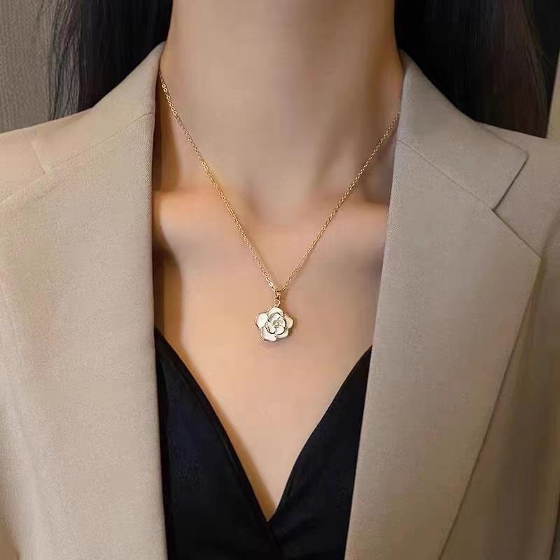 Set Kalung Anting Cincin Bunga Camelia Bahan Alloy Fashion Untuk Wanita