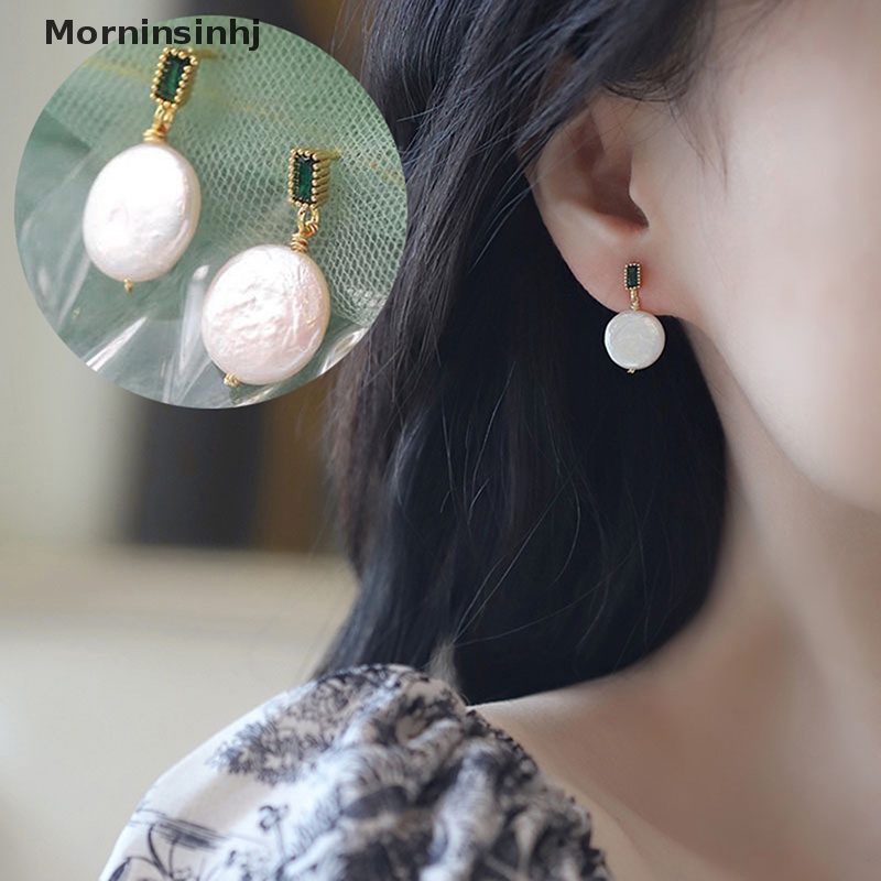 Mornin 1pasang Nyaris Melingkar Baroque Alami Air Tawar Mutiara Liontin Anting Fashion Sederhana Hijau Kristal Anting Wanita Perhiasan id