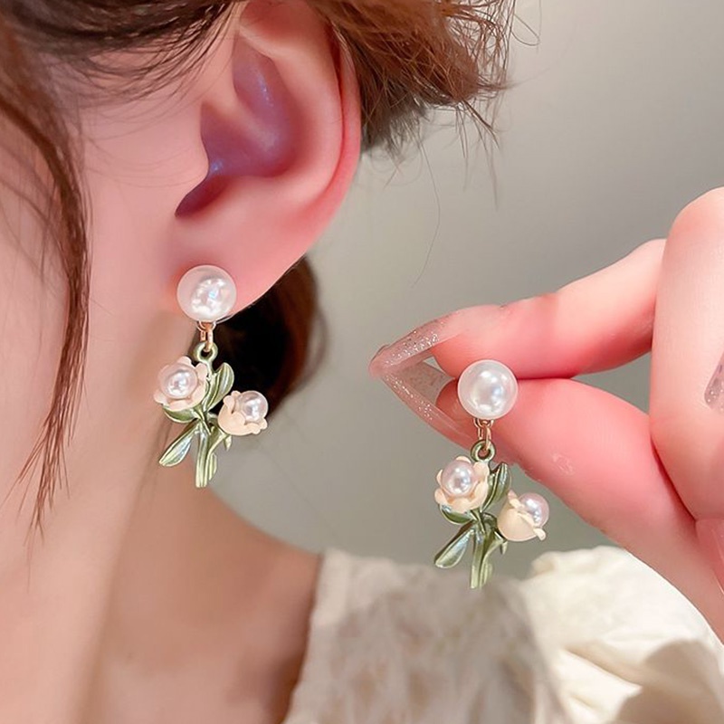 Anting Temperamen Bunga Mutiara Gaya Baru Jepang Korea Anting Fashion Unik Sederhana