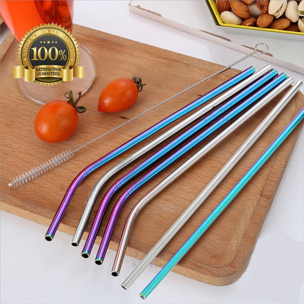 1pc Sedotan Minum Stainless Steel Lurus/Bengkok Reusable and Easy to Clean Metal Straw