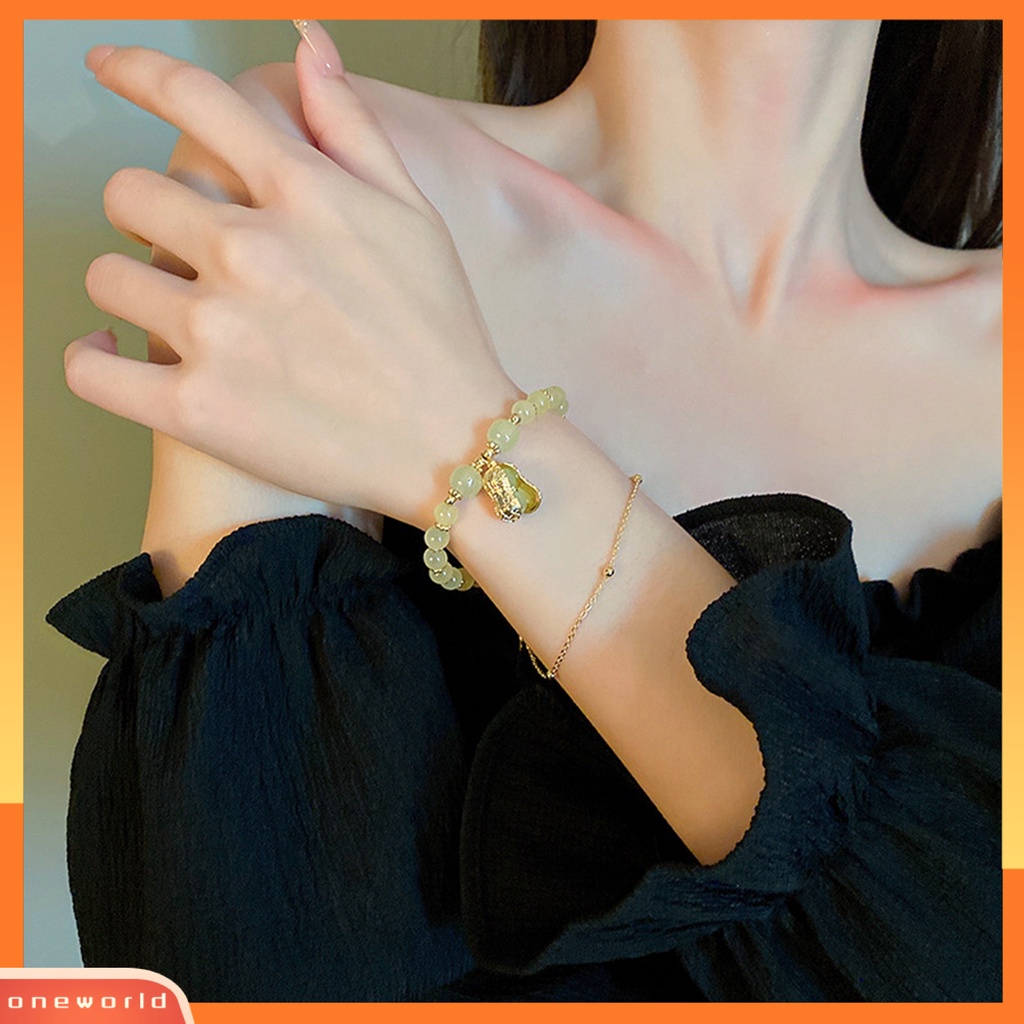 [EONE] Wanita Gelang Dua Lapis Manik-Manik Kristal Imitasi Emas Link Rantai Adjustable Kacang Liontin Wanita Bangle Fashion Perhiasan