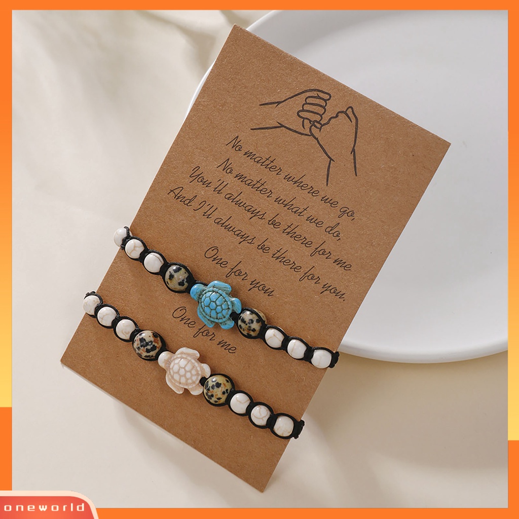 [EONE] 2 Pcs Manik-Manik Gelang Retro Kura-Kura Dekorasi Buatan Tangan Adjustable Pengerjaan Halus Dekorasi Portabel Bohemian Batu Persahabatan Gelang Aksesori Pakaian