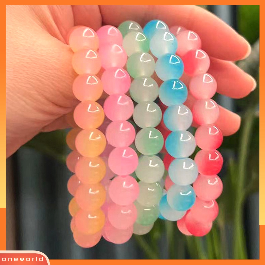 [EONE] Manik-manik Gelang Warna Kontras Tali Elastis Buatan Tangan Memoles Manik-Manik Kristal Imitasi Gelang Aksesoris Perhiasan