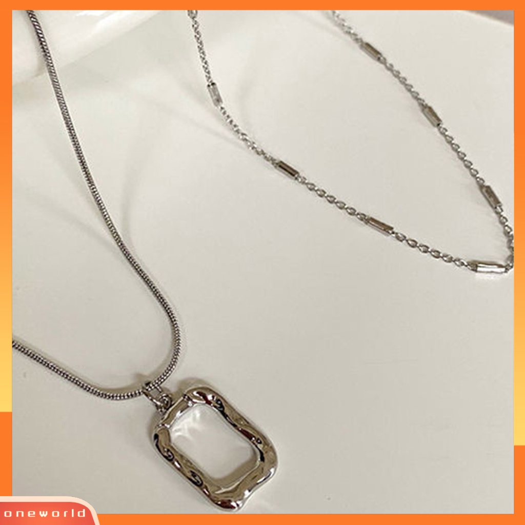 [EONE] Wanita Kalung Warna Solid Indah Pengerjaan Yang Baik Anggun Dekoratif Ringan Stainless Oblong Bentuk Liontin Tulang Selangka Kalung Hadiah Ulang Tahun