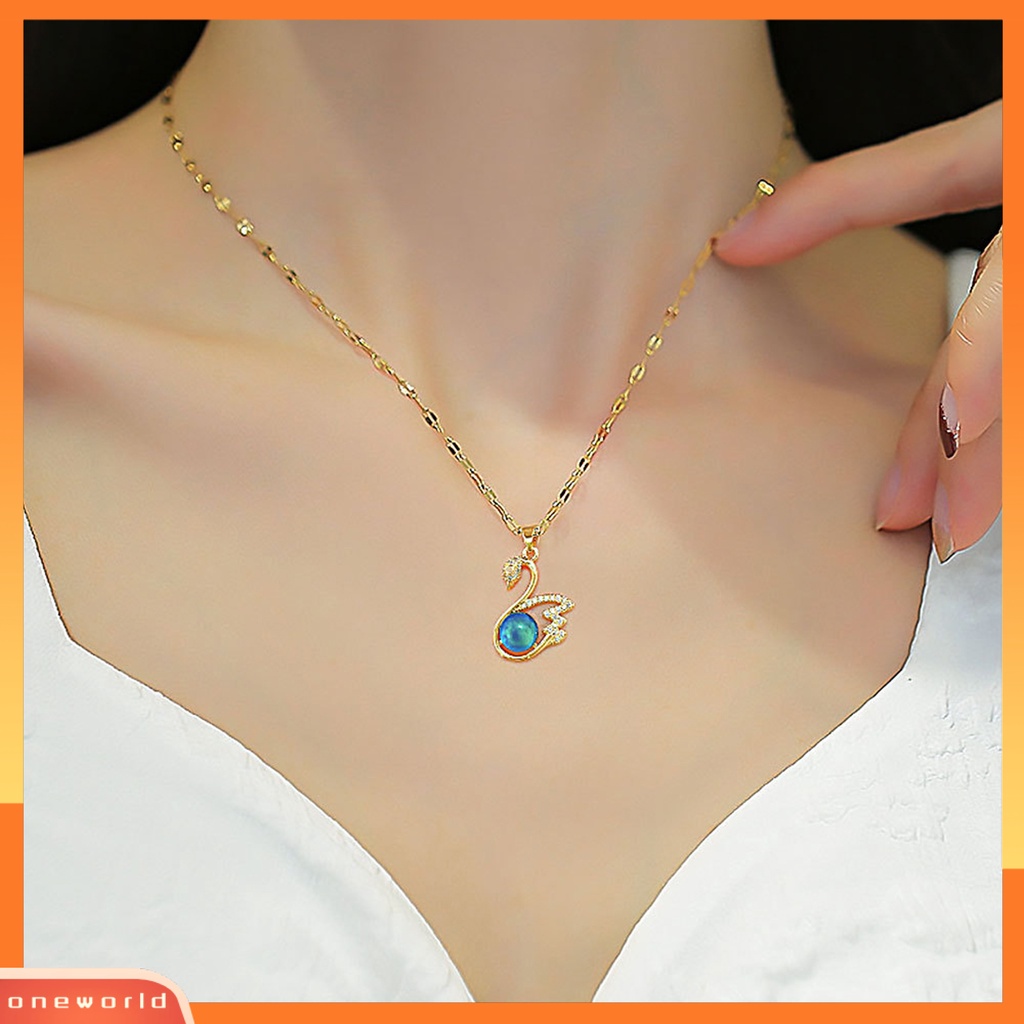 [EONE] Rantai Klavikula Bentuk Hewan Thermochromic Faux Permata Geometris Adjustable Hias Hadiah Wanita Swan Liontin Kalung Butik Perhiasan Untuk Pacaran