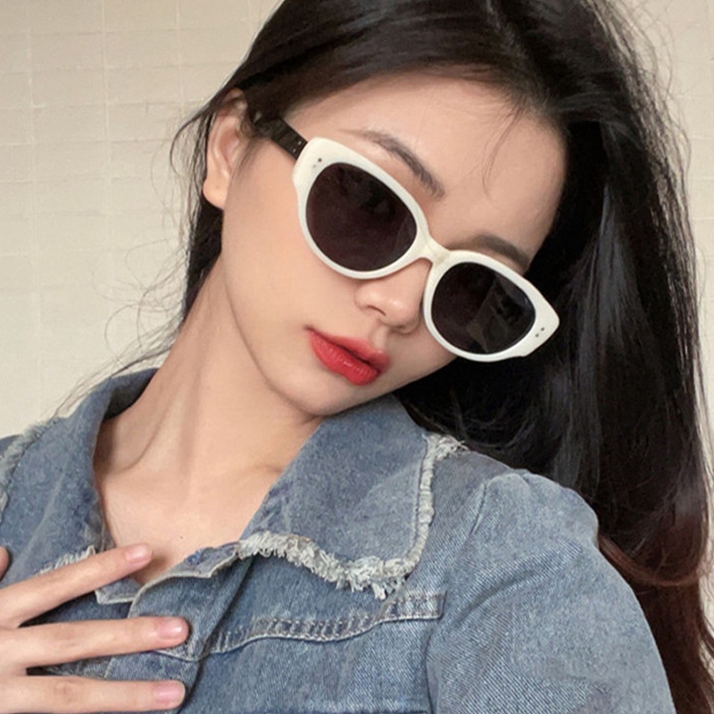 Papaozhu Korea Perlindungan UV400 Cat Eye Frame Sunglasses Untuk Wanita Pria Keren Outdoor Mengemudi Shades Ins Gaya Eyewear Daily Jewelry