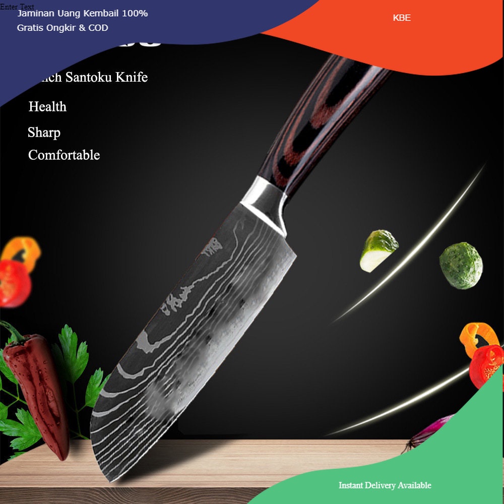 XITUO Pisau Dapur Chef Damascus Pattern 7 Inch Santoku Knife - Silver