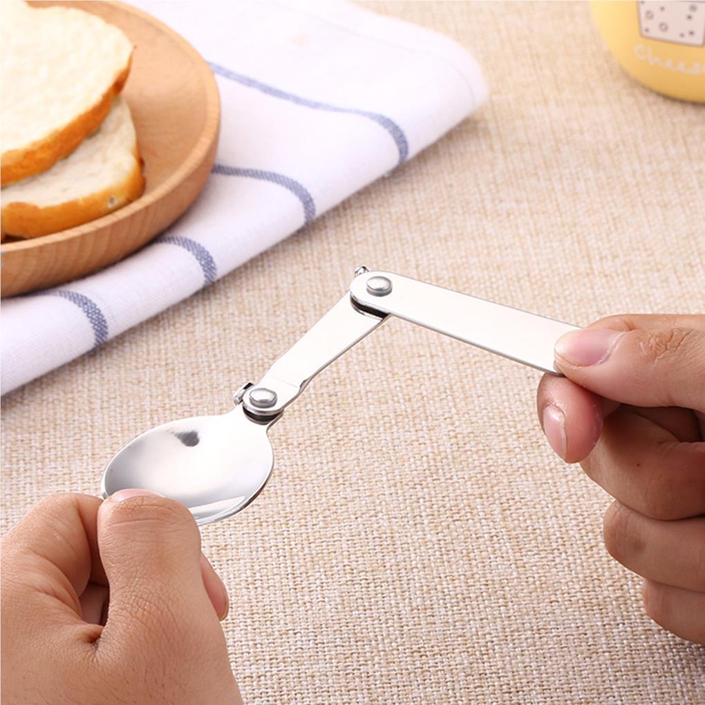 3pcs Sendok Lipat Tahan Aus Bahan Stainless Steel Untuk Aktivitas Luar Ruangan