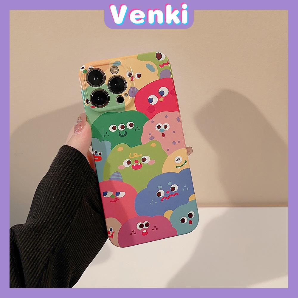 VENKI - For iPhone 11 iPhone Case Film TPU Soft Case White Glossy Cute Doodle Camera Protection Shockproof Compatible with iPhone 14 13 Pro max 12 Pro Max xr xs max 7Plus 8Plus