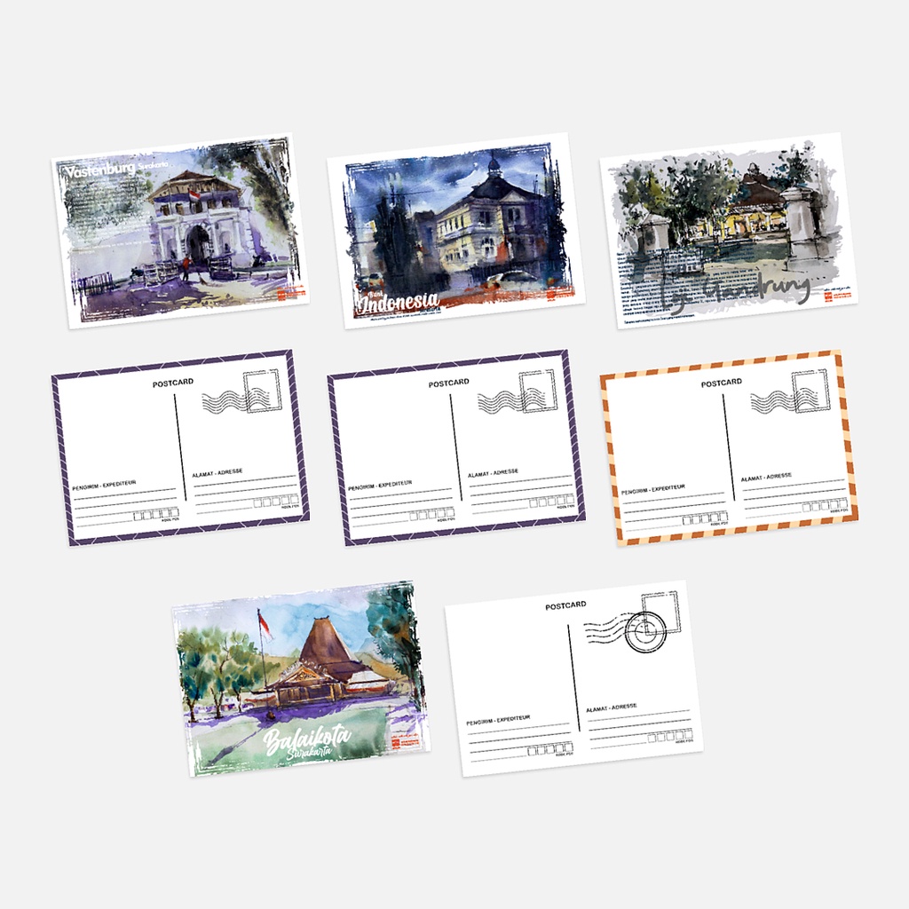 

Postcard - Set of 8 kartu pos lukisan cat air