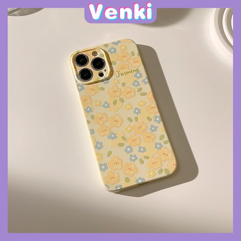 VENKI - For iPhone 11 iPhone Case Yellow Glossy Film TPU Soft Case Shockproof Phase Cover Protection Small Floral Compatible with iPhone 14 13 Pro max 12 Pro Max xr xs max 7 8Plus