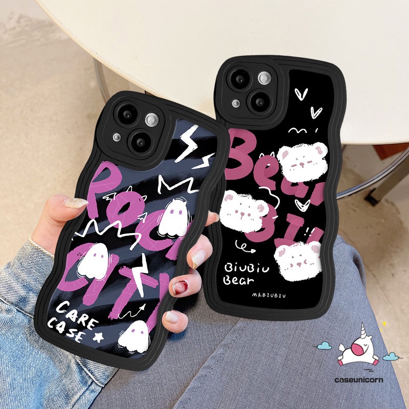 Untuk Infinix Hot 11 9 10 12 Play Note 12 G96 10 Pro Smart 4 6 5 Plus Hot 10 20 9 11s 10s 12i 10Lite 20s 8 12 Pro Cute Ghost Little Monster Kartun Beruang Huruf Wavy Edge Lembut Sarung