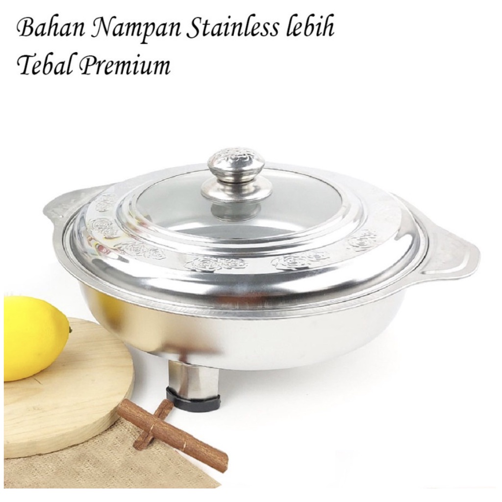 TEMPAT MAKAN PRASMANAN BULAT- FAST FOOD BULAT STAINLESS - TEMPAT WADAH BULAT SAJI MAKANAN - BASKOM TEMPAT SAYUR TAHAN PANAS DENGAN TUTUP KACA