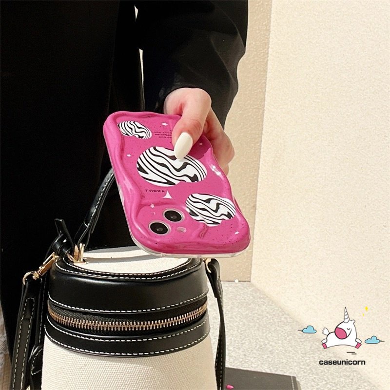 Casing Ponsel Kompatibel Untuk iPhone 7Plus XR 11 14 12 13 Pro Max X 7 8 6s 6 Plus XS Max SE 2020 Ins Fashion Love Heart 3D Wavy Curved Edge Shockproof Lembut Glossy Penutup Belakang