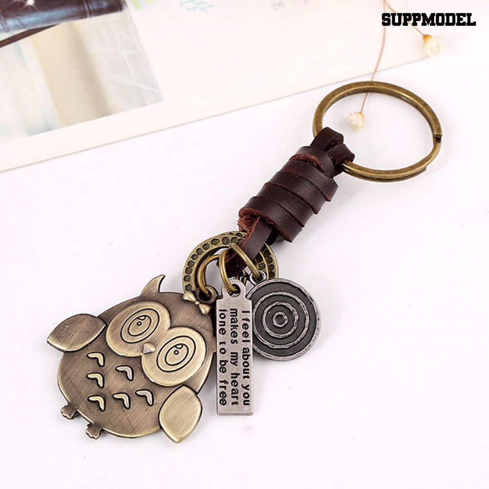 [SM Otomatis] Punk Lovely Owl Liontin Vintage Menenun Gantungan Kunci Dikepang Kulit Imitasi Key Ring