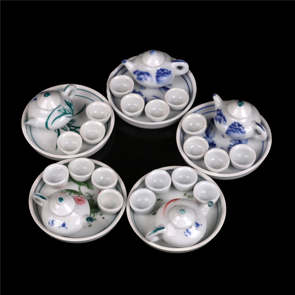 Skid Kid Pretend Play Miniatur Dining Ware Porcelain Tea Set Piring Cangkir Piring Mainan SKK