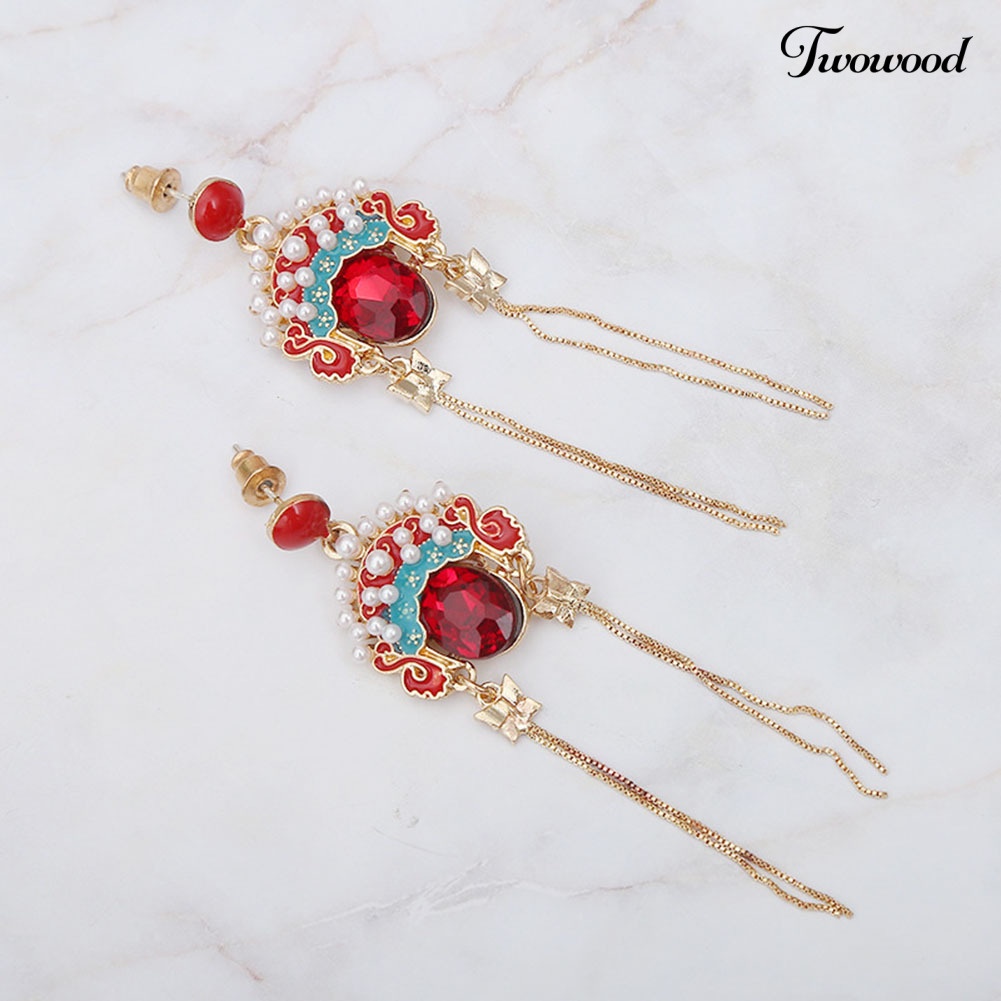 Twowood Cina Beijing Opera Makeup Wajah Menjuntai Anting Rumbai Eardrops Perhiasan Hadiah