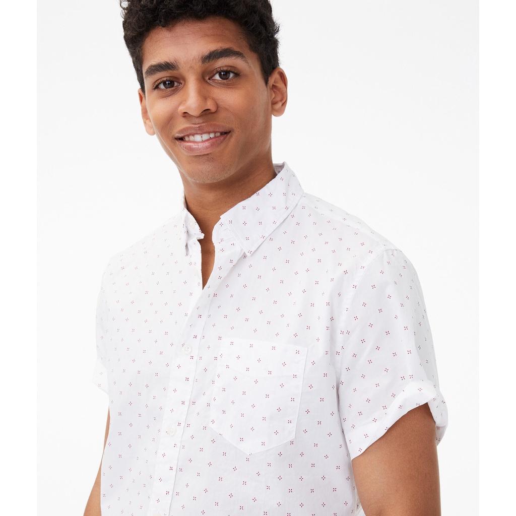 AEROPOSTALE Kemeja Cotton Shirt White Geometric Pattern Original Formal Pria Putih