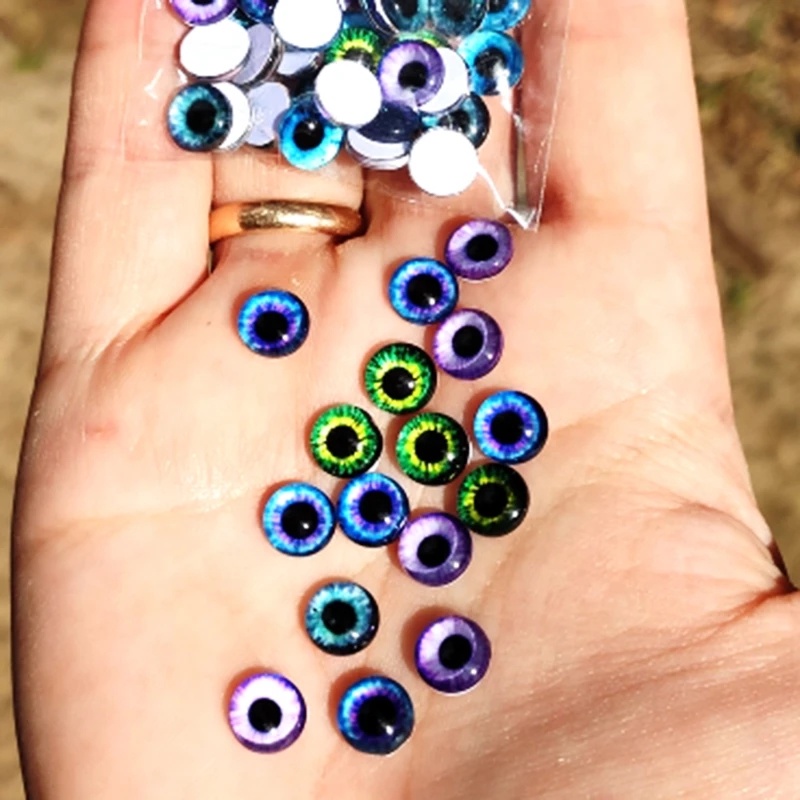 Random10pcs Mata Kaca cabochons Bulat 10MM Round Dome Dragon Eye Clay Doll Membuat Kerajinan Tangan DIY Perhiasan Doll glass eyes Dragon Cat Eye Mainan DIY Jewelry Aksesori