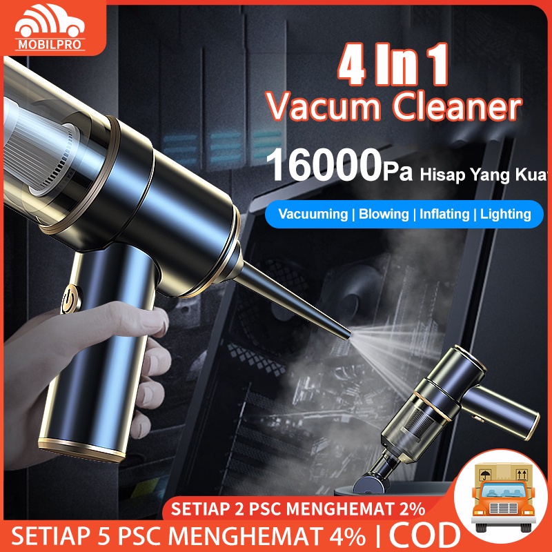 16000Pa Wireless Vacum Cleaner 60000rmp Air Duster Blower Portable Penyedot Debu Mobil Kuat 4 in 1 Vacuuming/Blowing/Inflating/Lighting Mini Penghisap Debu Tanpa Kabel Vacuum cleaner Electric Air Pump Portable Rechargeable Air Cleaner