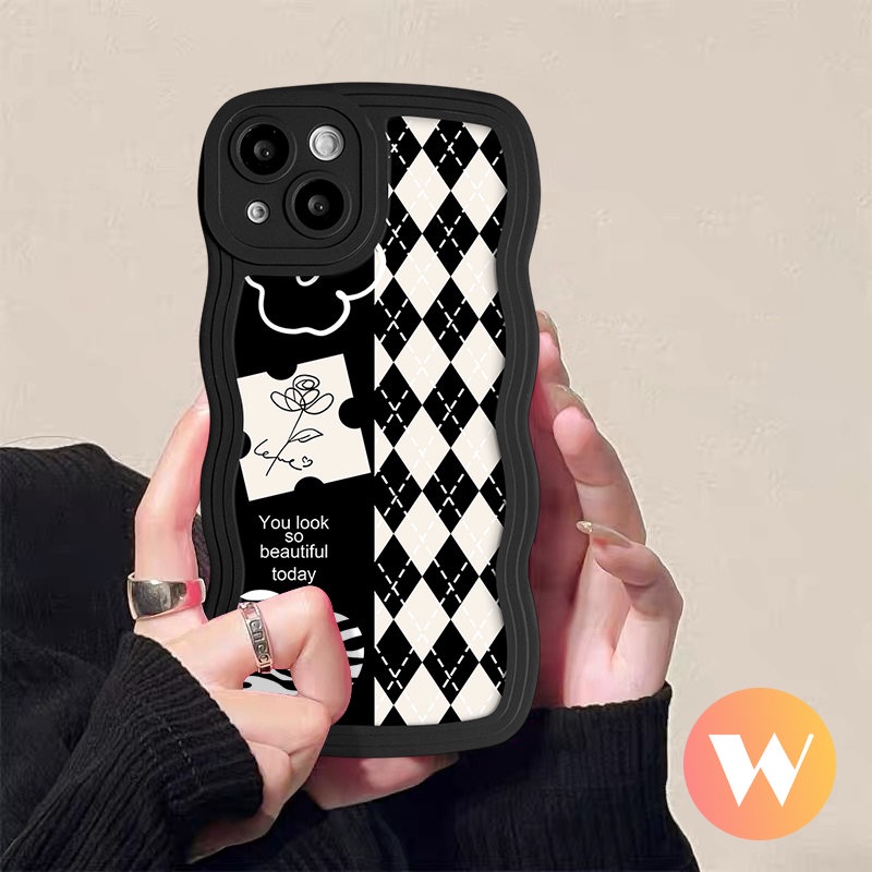 Wavy Edge Soft Case For Infinix Hot 12i 10s 9 8 20s 10 10Lite 12 Pro 20 11s Note 10 Pro 12 G96 Smart 5 6 4 Plus Hot 9 11 10 12 Play Checkerboard Flower Smile Art Gallery Cover