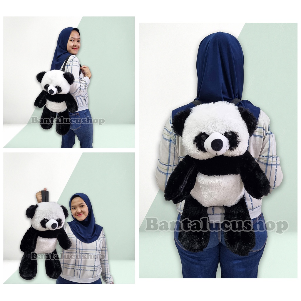 Tas Boneka Panda Ransel Lucu Bahan Bulu Halus Tas Panda Imut Gemoy