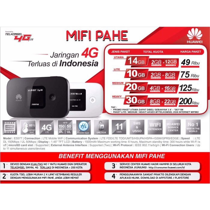 Mifi Router HUAWEI E5577 Speed 4G LTE JUMPER Bundling Telkomsel 14GB