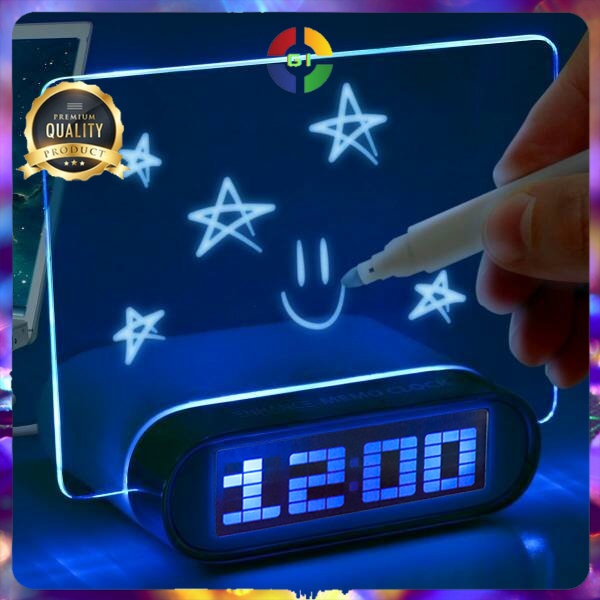 Jam LCD Display Alarm Clock with Memo Board White