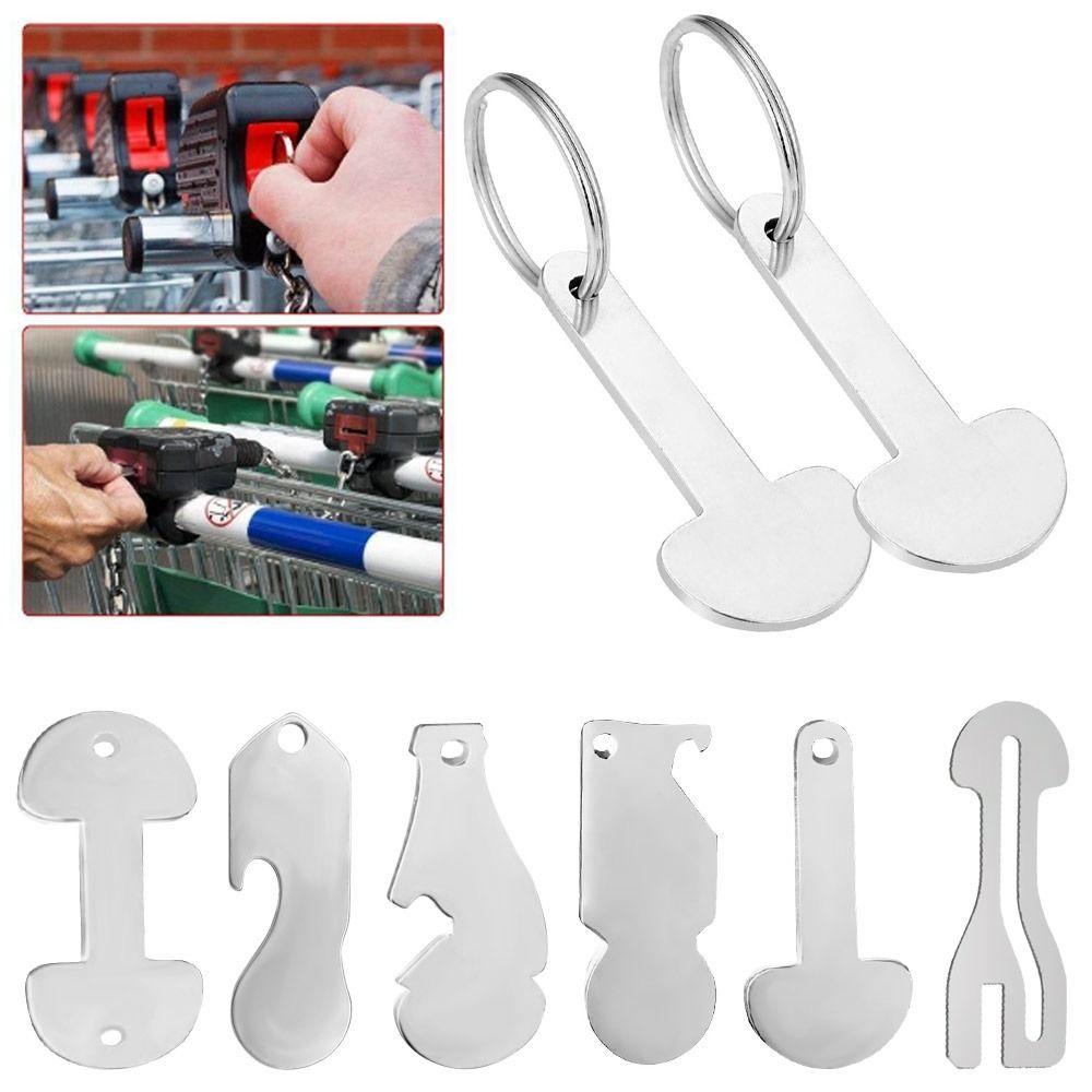 Populer 4PCS Troli Belanja Token Portable Pembuka Bir Gantungan Kunci Stainless Steel