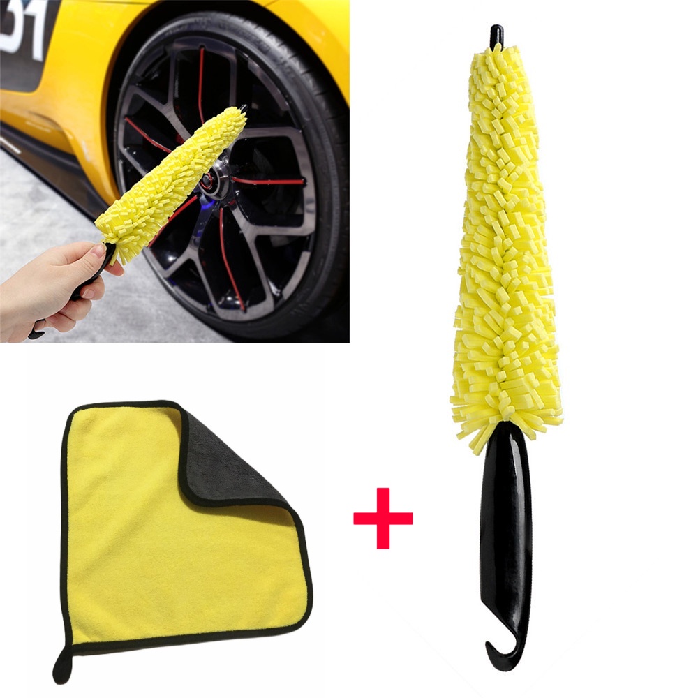 2pcs Car Wash Portable Microfiber Wheel Tire Rim Brush Car Wheel Auto Cleaning For Car With Plastic Handle Car Wash Detailing Tools Car Cleaning Accessories Ship Immediately