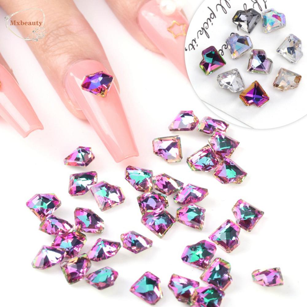 Mxbeauty Nail Art Rhinestones Warna-Warni Mocha Kristal Permata Runcing Bawah Berbentuk Mix Glitter AB Kristal Dekorasi Kuku