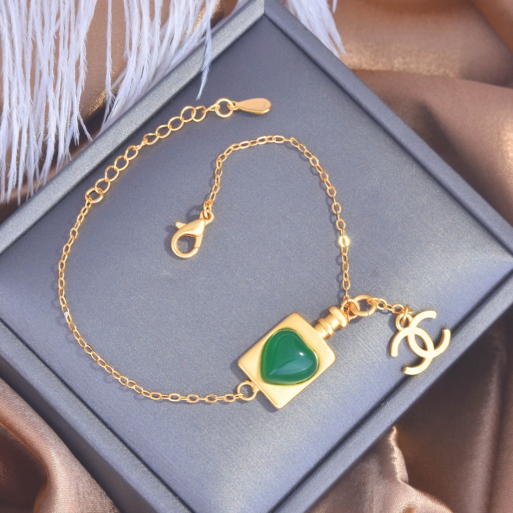 Goldkingdom Aksesoris Perhiasan Fashion Ready Stock Wangi Kecil Antik Emas Tulang Selangka Kalung Huruf C Parfum Gelang