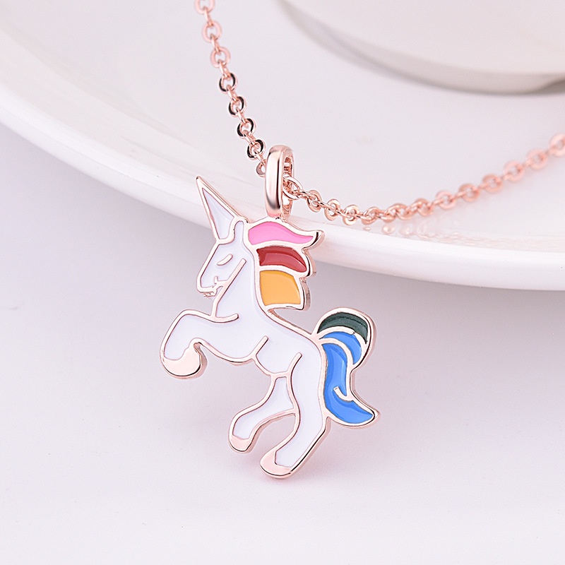 Goldkingdom Fashion Perhiasan Aksesoris Ready Stock Warna-Warni Unicorn Kalung Beruntung Binatang Kerah Rantai Liontin