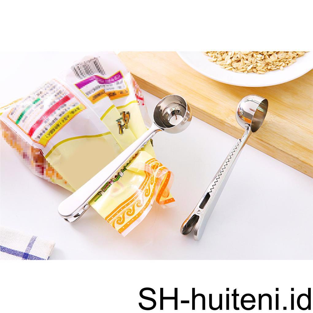Sendok Kopi Multifungsi Stainless Steel Perlengkapan Dapur Sendok Dengan Seal Klip Coffee Measuring Spoon