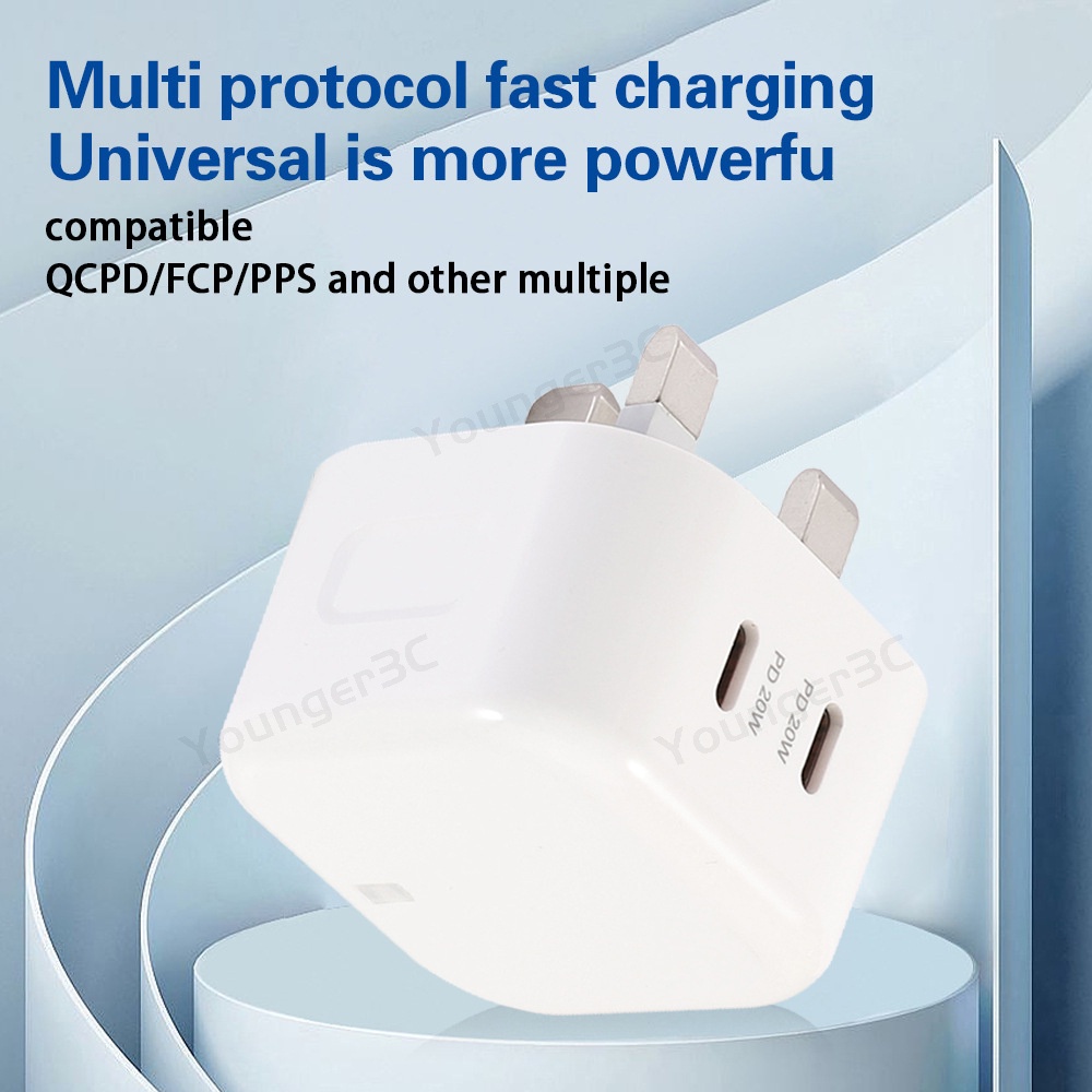 40w PD Dual Line Fast Charging Charger Handphone Tipe C PD Dual Port Flash Charging Travel Adapter Untuk ios Android Tipe C