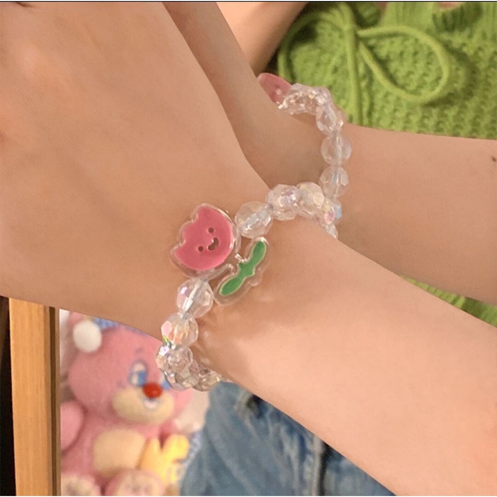 Gelang Manik-Manik Desain Tulip Hati Gaya Korea Untuk Aksesoris Tangan Wanita