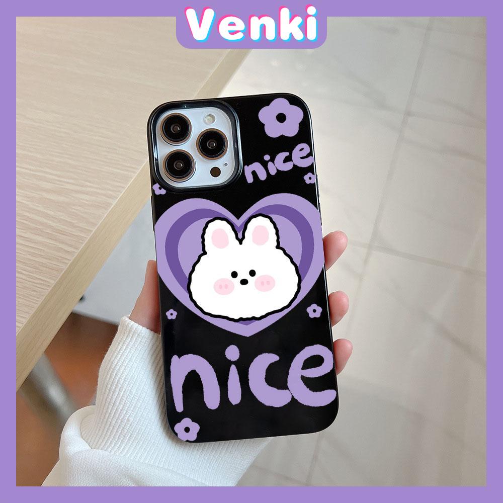 VENKI - For iPhone 11 Phone Case Black Glossy TPU Soft Case Shockproof Protection Camera Cute Purple Love Rabbit Compatible with iPhone 14 13 Pro max 12 Pro Max xr xs max 7 8 Plus