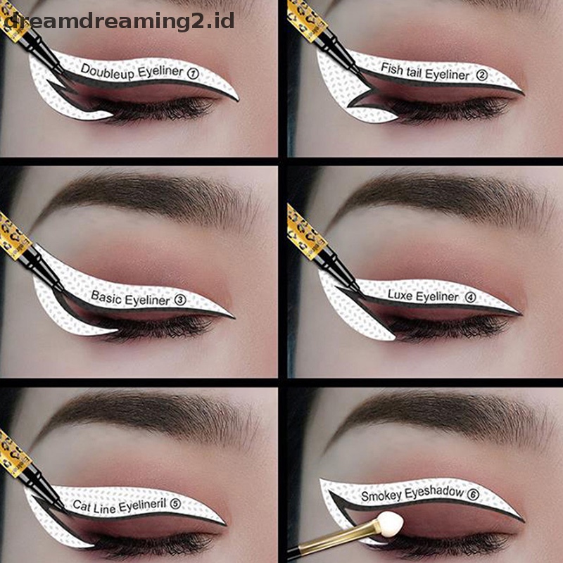 (drea) 48pcs Eyeliner Stencils Stiker Template Makeup Mata Kartu 12gaya Non-Woven//