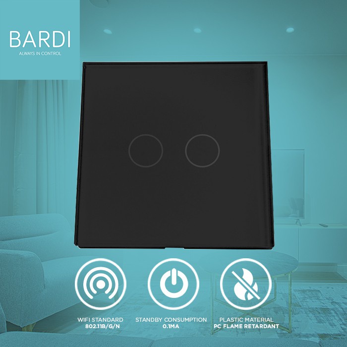 BARDI Smart Light Wallswitch Touch WiFi - EU 2 Gang White/Black Saklar Lampu Touchscreen